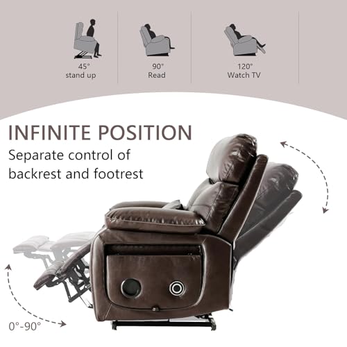 Image of Motorized Power Lift Recliner Chair for Adult & Elderly, Position Lay Lift Chair, Cup Holder, Lumbar Pillow, Wireless Charger, Leather (Brown)