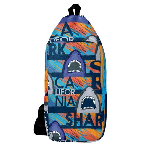 Sac à dos à bandoulière California Sharks, sac de randonnée multicolore compact