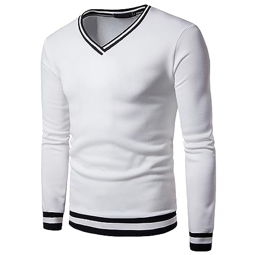 Wankang Men's V Neck Sweatshirt Casual Athletic Jumper Sweater Shirts Fall Long Sleeve Contrast Color Pullover Top for Men