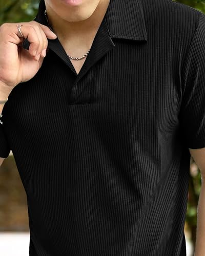 Image of I ENTERPRISE Cotton Blend Regular Fit Round Spread Collar Solid Short Sleeve T-Shirt for Men & Boys
