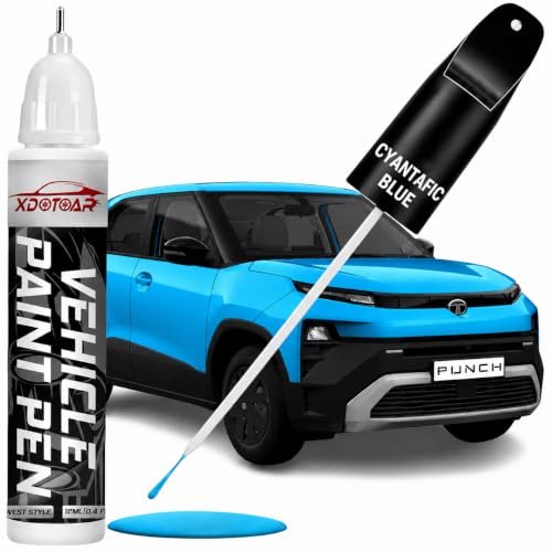 Image of xdotoar Car Touch Up Paint Pen for Tata PUNCH CYANTIFIC BLUE | Factory Color Matched 2K Paint Technology | Car Scratch Remover & Paint Chip Repair | Quick Dry Formula | Rust Protection | 18ml
