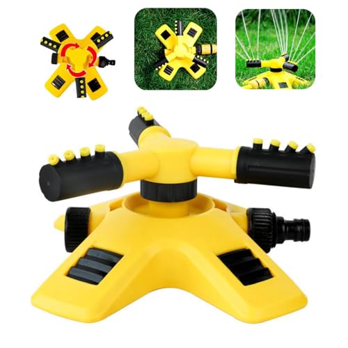 Garden Sprinkler,Automatic Lawn Sprinkler,Adjustable 360 Degree Rotation Lawn Sprinkler,2 Spray Patterns for Even Coverage Watering,3 nozzles Lawn Large Area Coverage,Even Coverage Watering,YellowGard