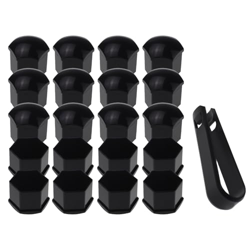 Nihfien 20 Pcs Wheel Lug Nut Covers Bolt Caps,17mm Universal Car Tire Nut Caps Bolt Cover,Hexagonal Plastic Tire Bolt with Removal Tool (Black)