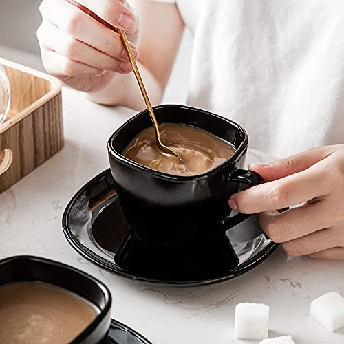 MALACASA Dennis Juego de Cafe y Platillos 6 Tazas 220ml y 6 Platillos 5.5" set de 12 piezas Vidrio Opal Negro - Imagen 5