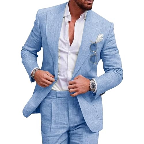 Men's 2-Piece Suit, Linen Loose Casual Suit, Single-Breasted 1 Button Plus-Size Suit, Holiday Travel Trend Items