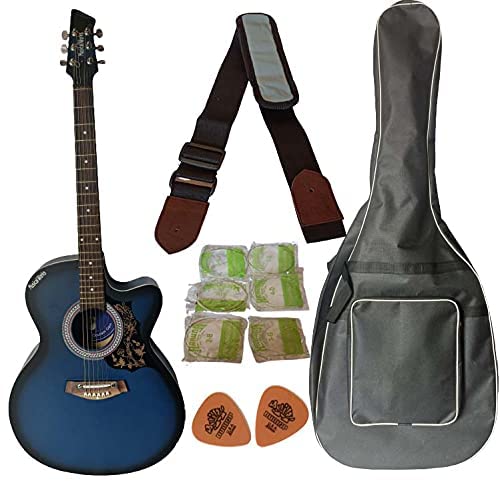 Musical Works Guitar, Acoustic Guitar, 40 Inch Cutaway, 038H with Bag, Strings, Pick and Strap,Blue Maat Colour Acoustic Guitar Cutaway 40 inch Full-size Begin with Gig Bag,