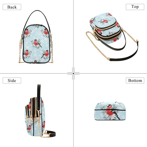 Cute Red Bullfinch Birds Winter Single Shoulder Purse Women Aesthetic Phone Handbag Small Chain Purse Quilted Ladies Crossbody Satchel Bag4