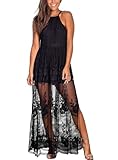 Eleter Women's Sleeveless Maxi Romper Dress Spaghetti Straps Floral Lace Boho Beach Wedding Evening Party Bridesmaid Dresses(XL,Black-1)