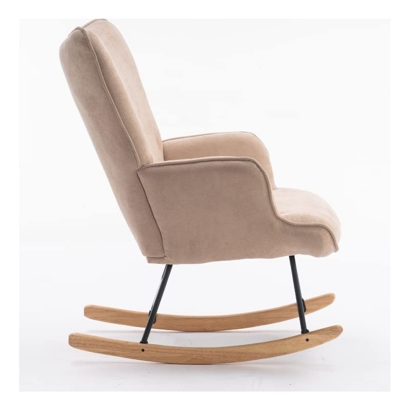 Devion Furniture Contemporary Modern Style Rocking Chair-Fabric Accent Chair-Beige