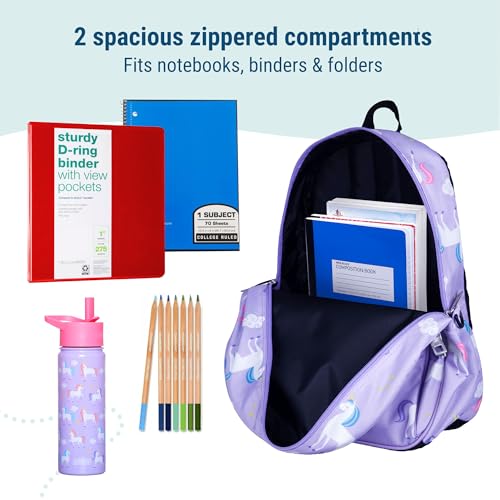 Image of Wildkin 15 Inch Backpack for Kids, Unicorn | Ages 5-10, padded straps, side water bottle pocket - coordinates with matching Wildkin lunch boxes and water bottles