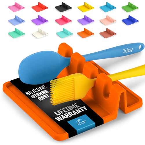 Image of Zulay Kitchen Silicone Utensil Rest with Drip Pad for Multiple Utensils - BPA-Free, Heat-Resistant Spoon Rest & Spoon Holder for Stove Top - Kitchen Utensil Holder for Ladles & Tongs - Orange