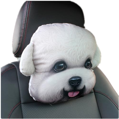 GROGG Animal Series Funny 3D Dog Head Car Headrest Pillow Neck Support Plush Cushion for Driving Seat 1 pcs (Teddy), Onesize