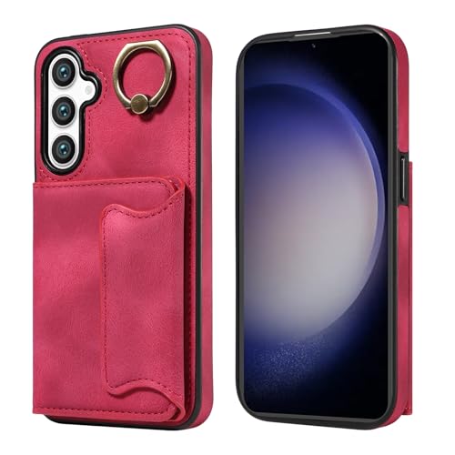 Étui Samsung Galaxy S23 FE en cuir rose avec porte-cartes et support rotatif 360