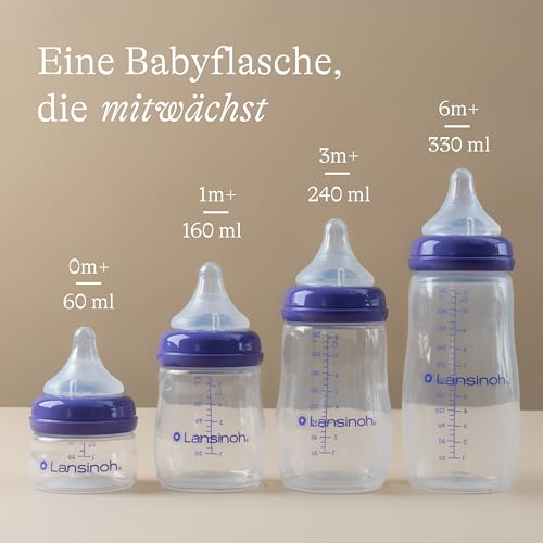 Lansinoh Babyflaschen mit NaturalWave Sauger L, 330 ml - Doppelpack - für Babys ab 6 Monate - Anti Kolik Ventil & BPA frei