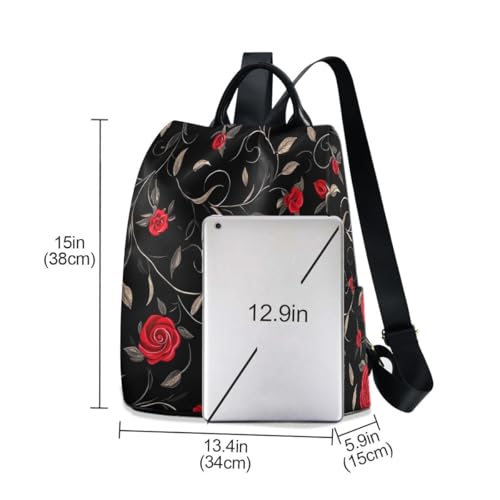 Image of ALAZA Red Rose on Black Trips Hiking Camping Rucksack Pack for Women