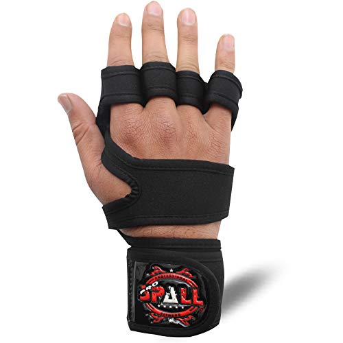 Spall Pro US Fingerless Workout Gloves - Weight Lifting Cross Fit Gloves with Wrist Support Perfect for Gym Fitness, Cross Training, Hand Support Powerlifting & Pull Ups(Black, X-Large)