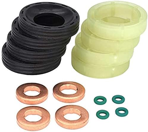 MKAREPART Fuel Injector Nozzle Seal Kit Replacement - Fuel Injector Seal + Washer + O Ring Set + Injector Studs (Set of 24 pcs) - Diesel Injector Holder Repair Kit 1.6 TDCi/HDi (With Injector Studs)