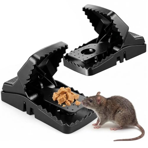 2 Pièges à Rats XXL 21 cm Réutilisables, Heavy Duty, Pièges Efficaces Noir, Capture Rapide Anti-Nuisible, Idéal Intérieur Extérieur Garage Jardin...