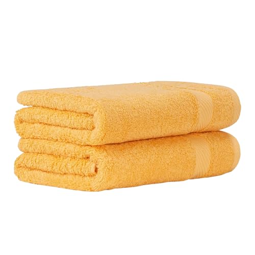 Luckytowel Handtücher Set 50x100 cm – Oeko-TEX Handtuch-Set aus 100% Baumwolle mit 600 g/m² – Frottiertücher mit Aufhängeschlaufe – flauschig & saugstark – Frottee Handtuchset – 2er Pack Gelb