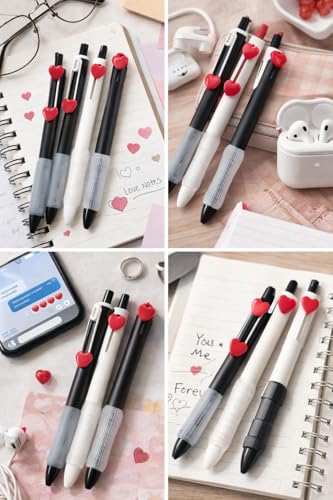 Image of Heart Shape Black Pen Set 0.5mm Fine Tip Smooth Writing Black Ink, Cute Aesthetic Heart Top Design, Stylish Pens for Kids Students Office School Use, Lightweight Grip - Pack Of 1 (4 Pens)