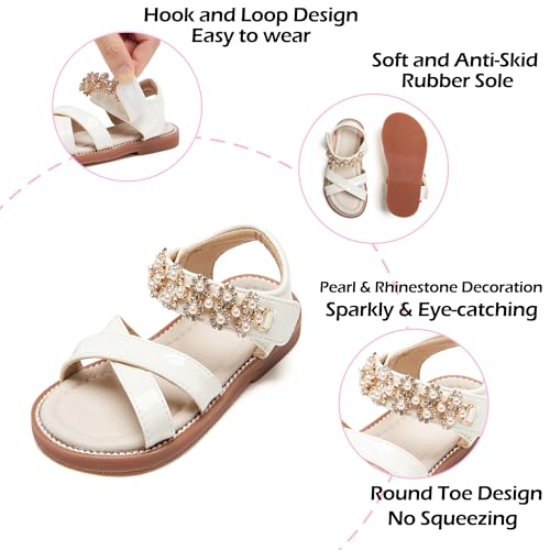 Image of PHIRAMIN Toddler Girl Sandals - Flower Girl Dress Shoes Open Toe Little Kid Flats