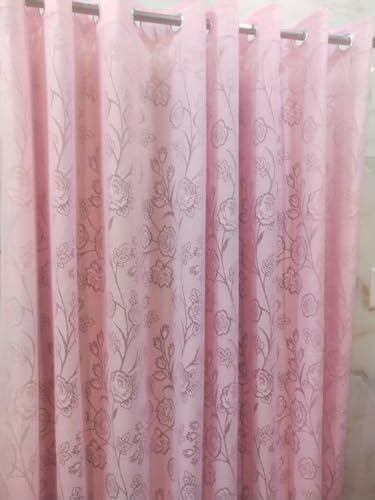 Image of Aroma Brand Tissue Transparent Fancy Sheer Polyester Curtains for Door- Pack of 1 (Long Door - 9 Feet, Baby Pink - Rose)
