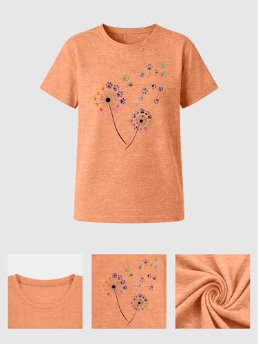 Image of Anbech Womens Dandelion Graphic T-Shirts Teen Girls Cute Sunflower Print Casual Tee Tops