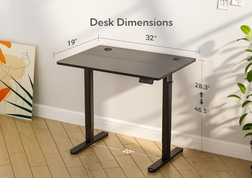Image of Claiks Electric Height Adjustable Stand Up Desk, 32x19 Inches, Black