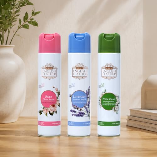 Image of Next Care English Leather Air Freshener Spray 220ml Each | Long Lasting Room Freshener for Home, Office & Car | Odour Eliminator (Lavender, Rose & White Floral)