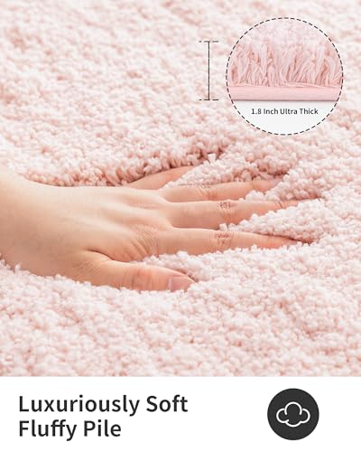 ILANGO Pink Bathroom Rugs 24" × 17" Non Slip & Super Absorbent Extra Thick Soft, Washable Bath Mat for Floor, Non Shedding Microfiber Plush Holiday Bath Rug with Rubber for Shower Sink