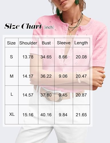 Image of Womens Cardigan Short Sleeve Lightweight Cropped Sweaters 2025 Summer Button Up Shirts Crew Neck Crochet Knit Top