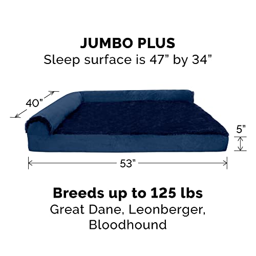 Image of Furhaven Cooling Gel Dog Bed for Large Dogs w / Removable Bolsters & Washable Cover, For Dogs Up to 125 lbs - Plush & Velvet L Shaped Chaise - Deep Sapphire, Jumbo Plus /XXL