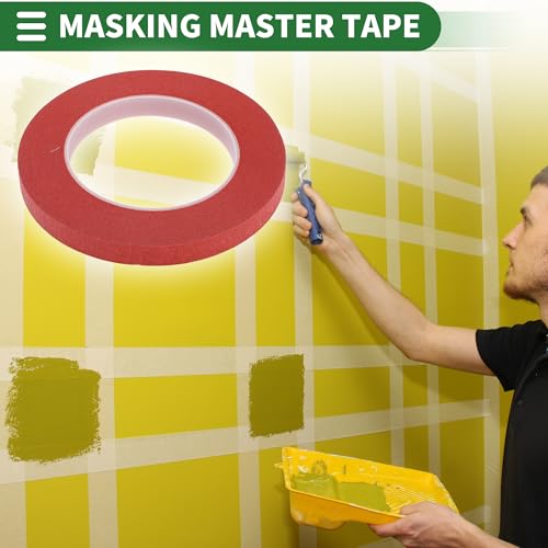 Image of Motoforti Universal Painters Tape Masking Master Tape 0.15cm /0.3cm /0.6cm /1.2cm /1.9cm x 55m Easy Removal Crepe Paper Red 5 Pcs