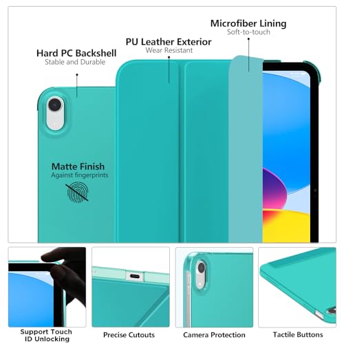 Image of MoKo for iPad (A16) 11th Generation Case 11 Inch 2025, iPad 10th Generation Case 10.9 Inch 2022, Slim Stand Hard PC Translucent Back Shell Smart Cover, Support Touch ID, Auto Wake /Sleep, Pagoda Blue