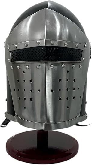 Medieval Armor Helmet Barbuti Helmet, Knight Templar Visor Design, Black and Silver, Decorative Home Accent