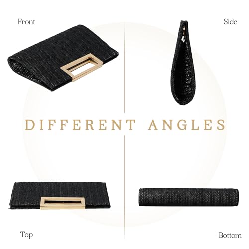 Image of Top Handle Straw Clutch for Women Summer Clutch Straw Evening Bag Raffia Crossbody Purses Woven Beach Clutch