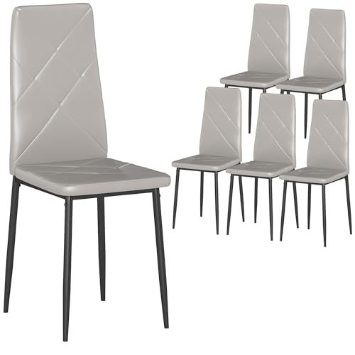 HOMCOM Set de 6 chaises de Salle à Manger en Simili-Cuir, chaises de Cuisine à Haut Dossier avec Coutures en Diamant et Pieds en Acier, chaises Modernes pour...