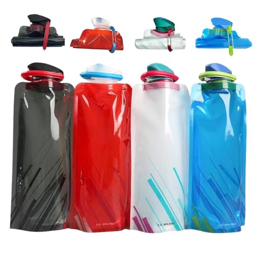 LuLuya Collapsible Water Bottles for Travel – 4 Pack 24oz Foldable Water Bottle with Leakproof Lid, Food-Grade Silicone Portable Reusable BPA-Free Water Bottle for Hiking,Sports,Camping,Biking
