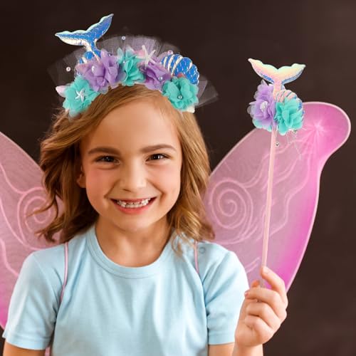 Diadema cola de sirena reutilizable y varita resistente infantil 3