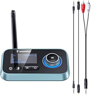 Bluetooth Transmitter Receiver, SOOMFON 3-in-1 Bluetooth 5.0 Audio Adapter for 2 Headphones with Low Latency Long Range LCD Display Adjustable Volume, Optical AUX RCA Bypass for TV Home Stereo Speaker