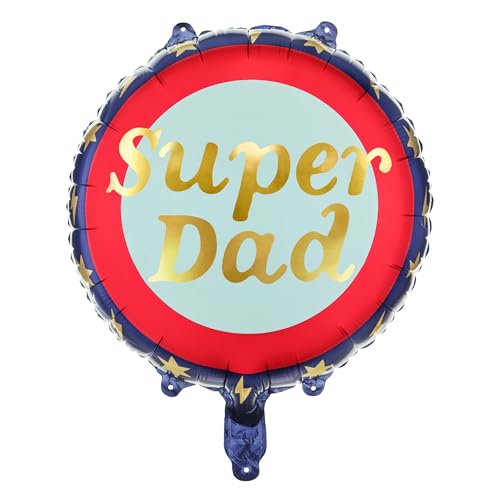 Super Dad 18Inch Father's Day Balloon PartyDeco for Happy Fathers Day and Birthday Party Decor, Best Dad Ever Party Decoration Supplies, Round Foil Balloons Blue Gold Red