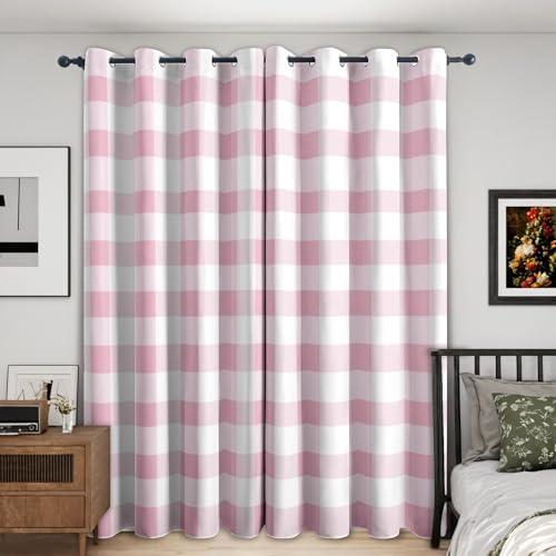 Checkered Plaid Blackout Curtains, 90 Drop, Pink and White Gingham Printed Curtains for Living Room, Bedroom, Eyelet Drapes for Window Home Decor, 66x90 Inch 2 Panels l5ax1-133 - Image 4