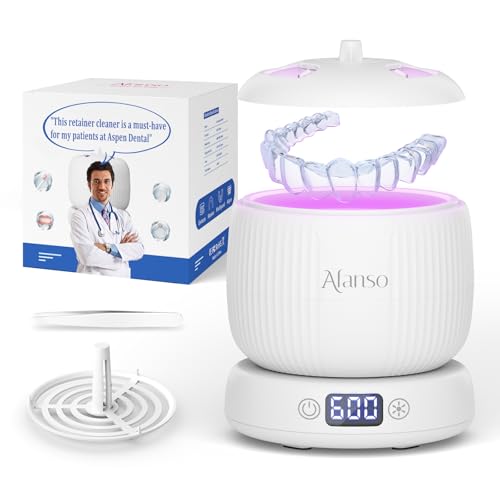 50kHz Ultrasonic Retainer Cleaner Machine for Travel &amp; Home, Portable Denture Cleaner with Removable Base, 4 Modes Timer, Dental Cleaning Pod for Aligners, Braces, Mouth Guard, Jewelry, Toothbrush
