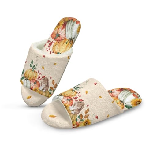 Fall Theme House Slippers for Women Cotton Spa Slippers Cozy Non Slip Indoor Open Toe Shoes Resuable Washable for Travel Hotel Airplan