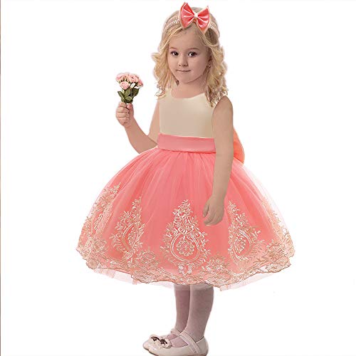Cmmchaah Princess Girls Lace Embroidery Bow Toddler Dresses Cute Sleeveless Prom Dresses For Baby (Watermlon,110) #TOP4