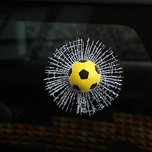 COGEEK 3D Prank Tricky Broken Glass Sticker Car Window Ball Hits Self Adhesive Funny Car Stickers (Football-Yellow)