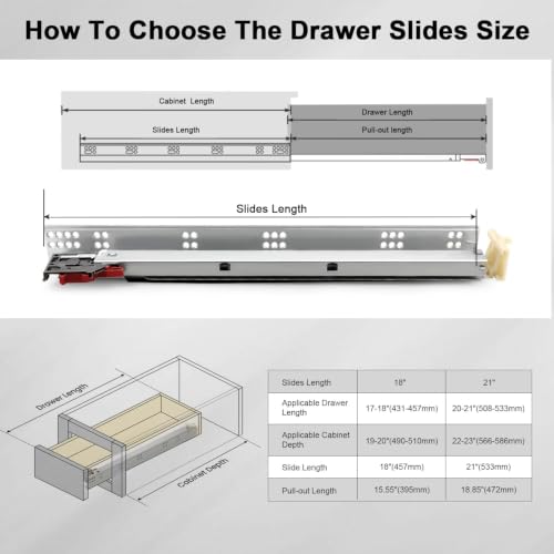 Image of Gobrico Soft Close Under Mounting Drawer Slides 21 inch, Heavy Duty Concealed Drawer Glides Cabinet Hardware, Full Extension Rear /Bottom Mounting Drawer Runners Rails 15 Pairs