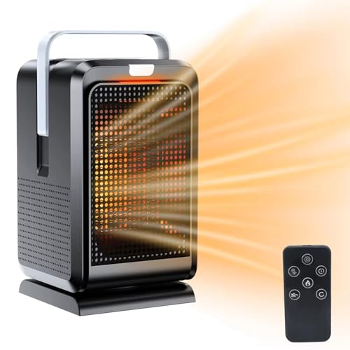 Electric Space Heater for Indoor Use, 1000W PTC Ceramic Heater with Adjustable Temperature & Timer, Portable Fan Warmer with Remote, Overheat Protection and Safety tip-over Switch Electric Space Heater for Indoor Use, 1000W PTC Ceramic Heater with Adjustable Temperature & Timer, Portable Fan Warmer with Remote, Overheat Protection and Safety tip-over Switch