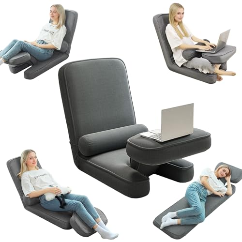 ZALL Grey Floor Folding Recliner Chair Adjustable Back Support - Ergonomic Comfort for Game Room Home Reading Leisure