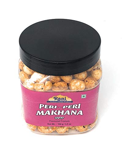 Image of Rani Jumbo Phool Makhana (Fox Nut /Popped Lotus Seed) Peri-Peri (Spicy Flavor) 3.5oz (100g) PET Jar ~ Indian Tasty Treats | Vegan | NON-GMO | Indian Origin